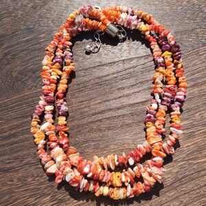 Jay King DTR mine finds 3 Strand multi colored Spiny Oyster necklace 925 Sterlin
